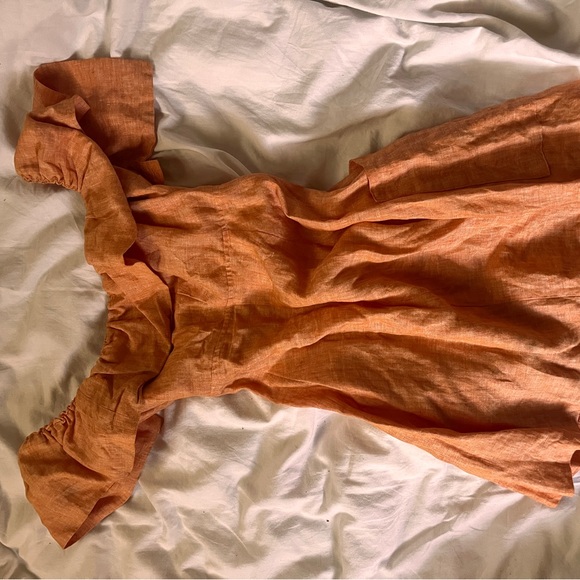 Reformation orange off the shoulder linen mini dress - Picture 5 of 6